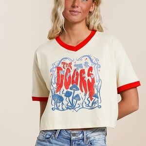 NEW The Doors Cropped V-Neckline Graphic Tee